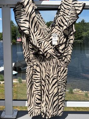 INC International Concepts Black and Cream Zebra Print Jumpsuit Romper